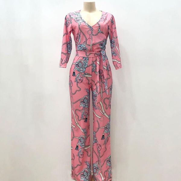 

summer pink v neck long women jumpsuits 2020 new casual high waist wide leg office ladies elegant floral print jumpsuit rompers, Black;white