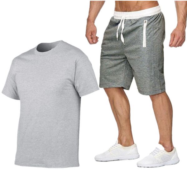 

2020 summer shirt + shorts mens tracksuit men stall collar v-neck short sleeves pullover with casual jogger pants suits homme sportsuit, Gray