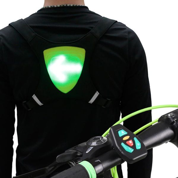 

rechargeable reflective vest backpack with led turn signal light remote control outdoor sport safety bag gear for cycling vest, Black