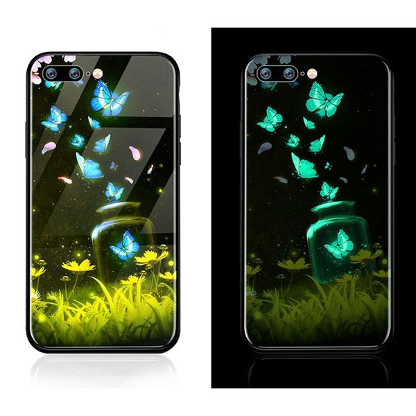 

[tongtrade] tempered glass case for iphone 11 pro x xs max 8 7 6s 5s plus samsung s10 xiaomi 9se luminous noctilucent lite glow cover case