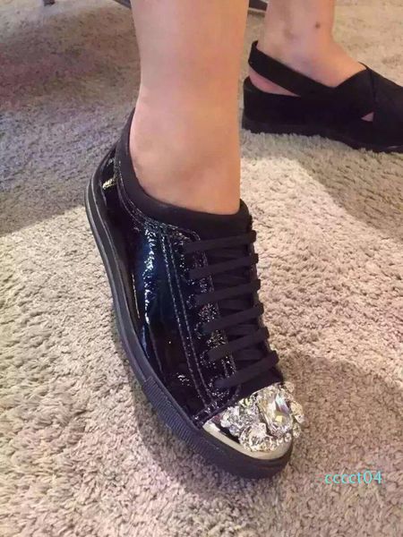 

u466 40 genuine leather gem diamond cap toe matte sneakers shoes black navy maroon pattent