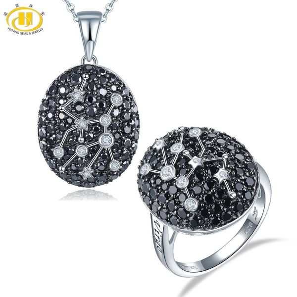 

hutang virgo jewelry sets black spinel pendant ring 925 silver sign natural gemstone jewelry for women 23th aug until 22th sep