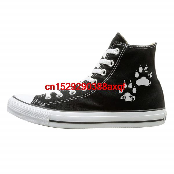 

canvas shoes dog paw print fashion high-lace ups sport sneakers for men women, Black