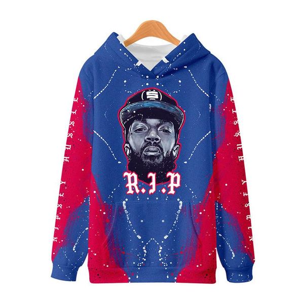 

горячие мужские rip nipsey hussle фуфайки 3d digital печатается с hat hip hop рэпер fshion повседневный homme одежда, Black