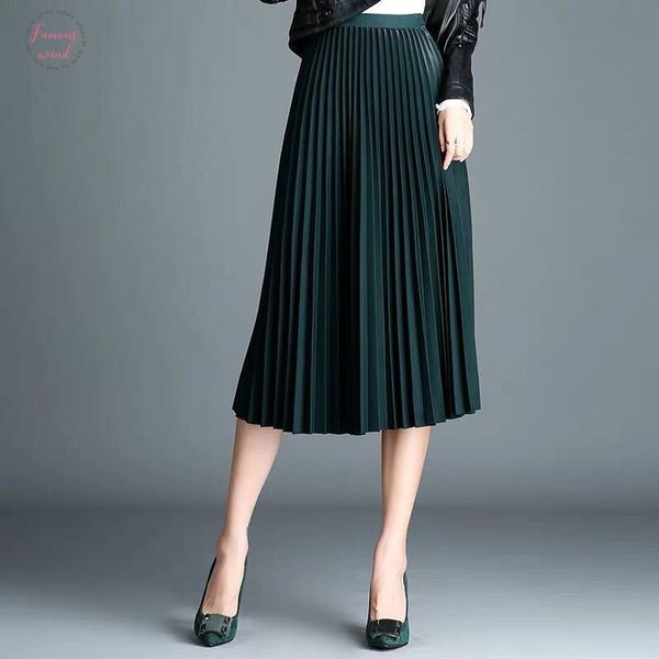 

womens a line autumn pleated long skirt high waist solid maxi skirts female 2019 winter fashion casual long skirts for women, Black