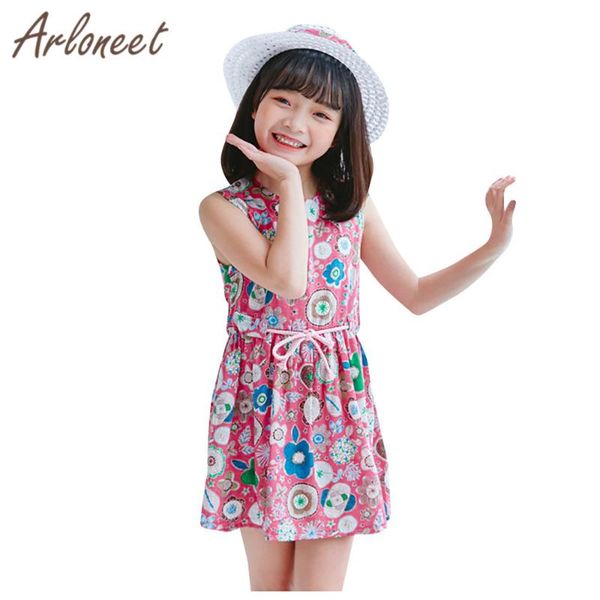 

arloneet 2pcs children clothes girls flower dresses beach hat sleeveless beach dress cotton summer party princess girls dresses, Red;yellow