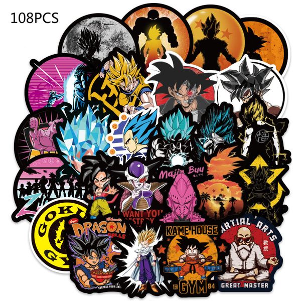 

108 pcs/set anime dragon ball stickers super saiyan goku stickers decal for snowboard luggage car fridge lapcool pvc sticker b1