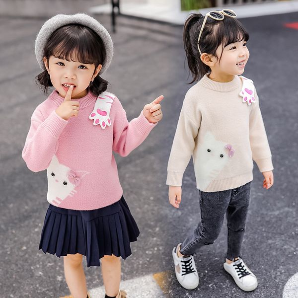 

children's sweater autumn clothing girls mink cashmere sweater cute cartoon children pullover crew neck 3-year-old 5, Blue