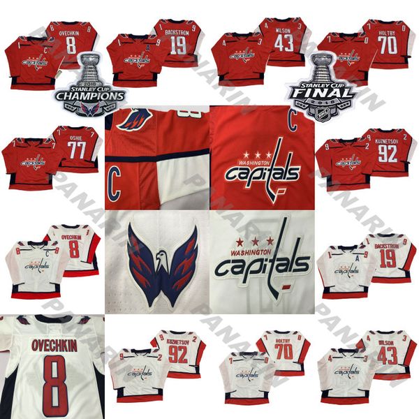

18-19 washington capitals jersey 8 alex ovechkin 74 john carlson 77 tj oshie 70 braden holtby 92 evgeny kuznetsov hockey jerseys, Black;red