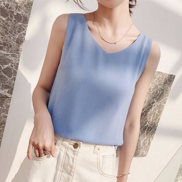 

women tank woman chiffon halter plus size summer v neck sleeveless vest female korean ol shirt women, Black;white