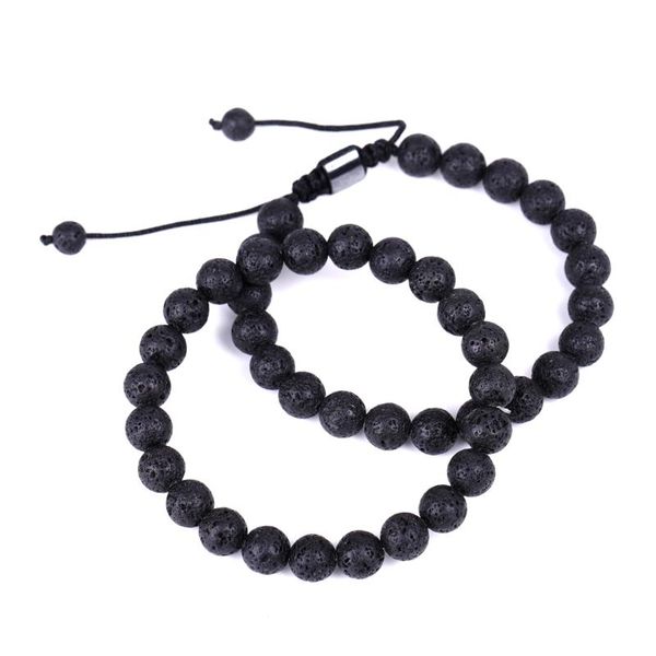 

beaded, strands natural stone lava rock bracelet fashion adjustable braided essential oil diffuser women men charm jewelry, Black