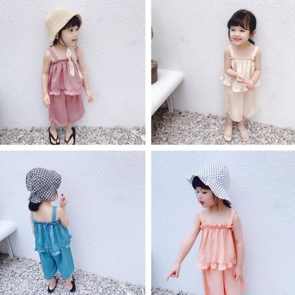 

2020 tank + pants two piece set for girls children's clothing sets toddler baby girl summer clothes solid kids suit jw7836, White