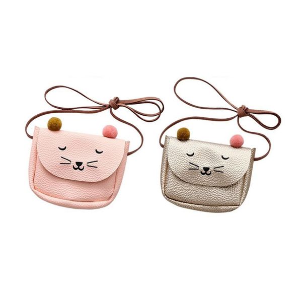 

2 pcs mini cute cat ear shoulder bag key coin purse cartoon lovely messenger bag little girl's present, pink & champagne
