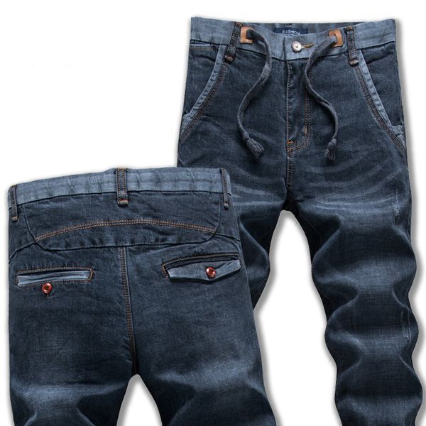 

qmgood 2018 spring and autumn stretch the waist youth stretch jeans fashion and leisure men korean slim was thin elastic pants, Blue