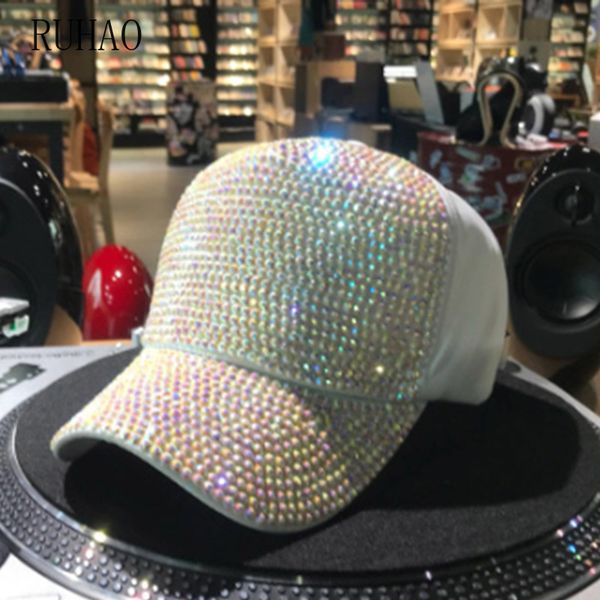 

ruhao 2019 rhinestones baseball cap for women summer cotton hat girls snapback luxury pearl sequins hip hop hat gorras casque, Blue;gray