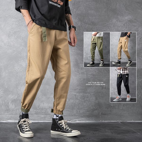 

khaki/black/army green pants men autumn new loose trousers men multi pockets casual joggers streetwear pants plus size