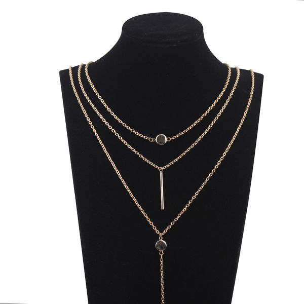 

женщины мода новой простой вертикальный стержень круглого кусок ожерелье трехслойной цепь choker ожерелье длинных ювелирные изделия аксессуа, Golden;silver