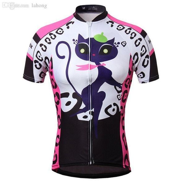 

2020 wholesale -2015 cat girl women 's bike sportwear cycling clothing bicycle short sleeve jersey quick dry, Black;blue