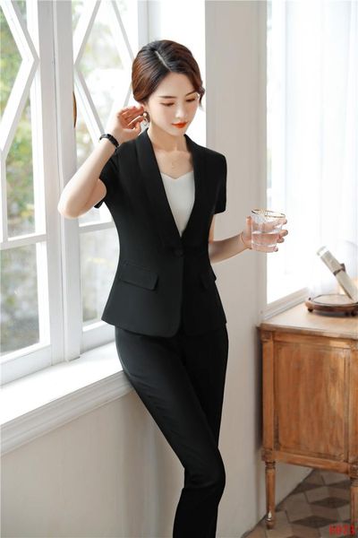 

summer formal ladies black blazer women business suit pant and jacket set work wear office clothes pantsuits, White;black