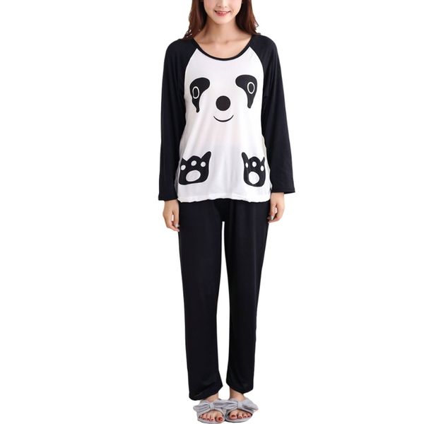 

couples autumn cartoon panda long sleeve pullover pajamas set sleepwear casual, Black;red
