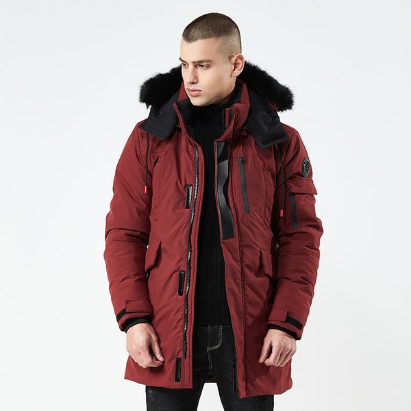 

zollrfea long thick cotton-padded winter warm mens jackets fur collar hooded detachable parka male windproof outerwear coats, Tan;black