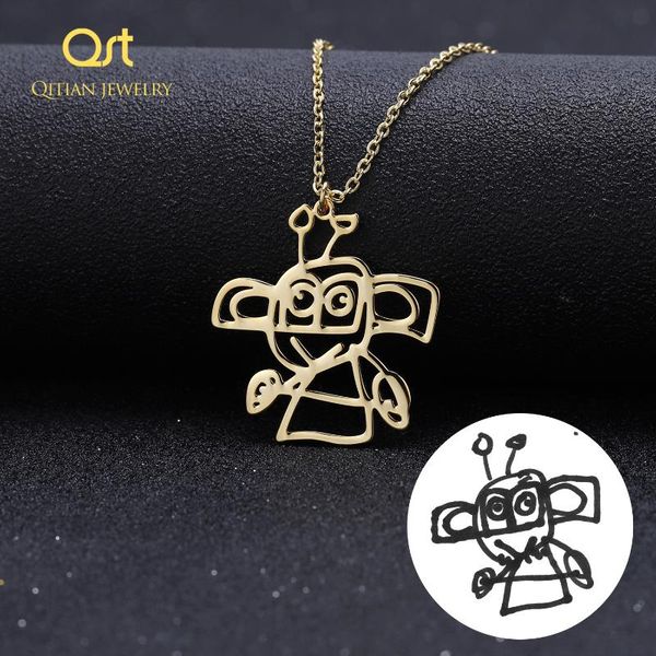 

custom children's drawing necklace, kid's art child artwork personalized graffiti necklaces custom your design name logo jewelry, Golden;silver