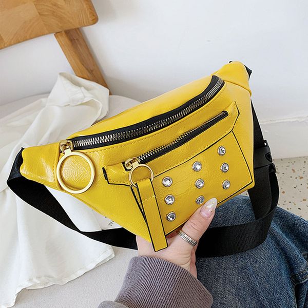 

fashion women's waist bag fanny pack 2020 new pu leather banana crossbody bags diamond female belt bag waist pack