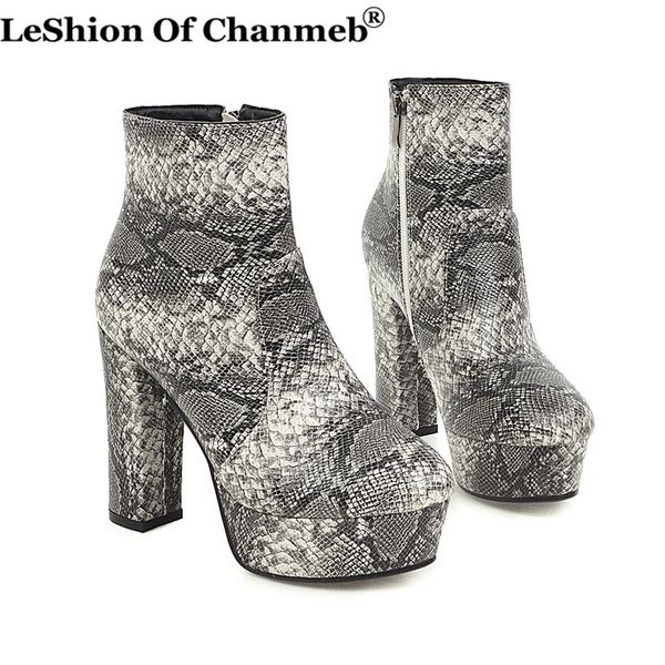 

size 46 new fashion snake print boots round toe ankle zipper boots female simple style platform shoes woman fall winter, Black
