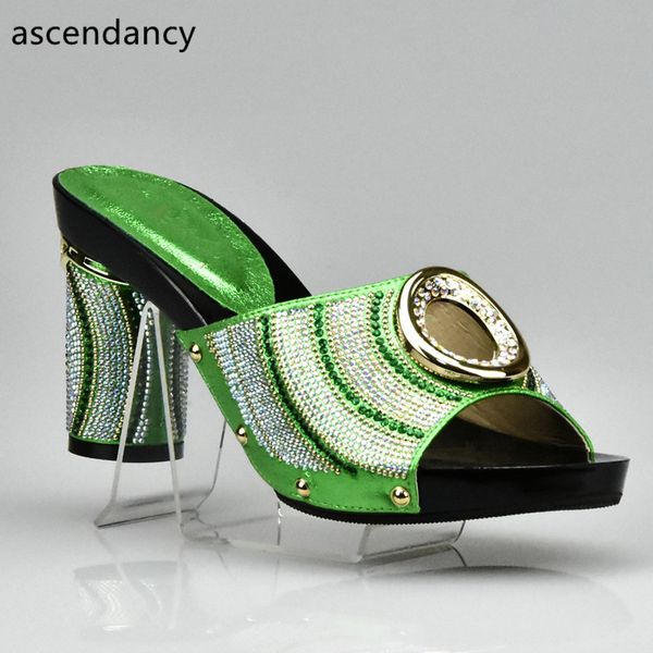 

latest green color african women wedding shoes woman open toe ladies women pumps party wedding shoes decorated with rhinestone, Black