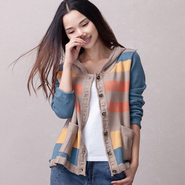 

women knitted coat with a hood 2019 spring and autumn casual cardigan button short female loose thin sweater korean style, White