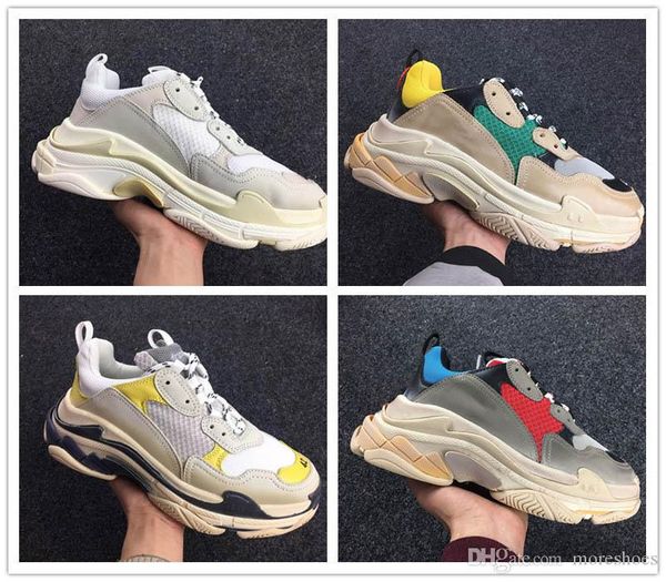 

triple s designer casual shoes paris 17fw low old dad sneaker combination soles men women beige white trainer size 36-45