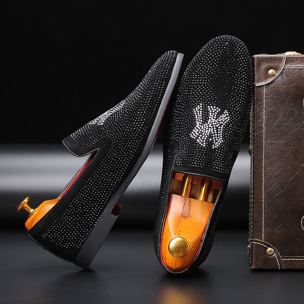 

rhinestone male shoe shoe hairstyle division one pedal male shoe, Black