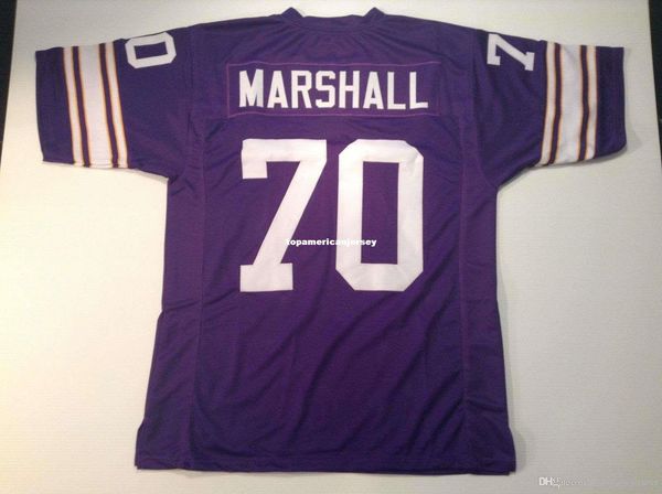 

retro custom sewn stitched #70 jim marshall purple mitchell & ness jersey s-5xl,6xl men's football jerseys rugby, Black;blue