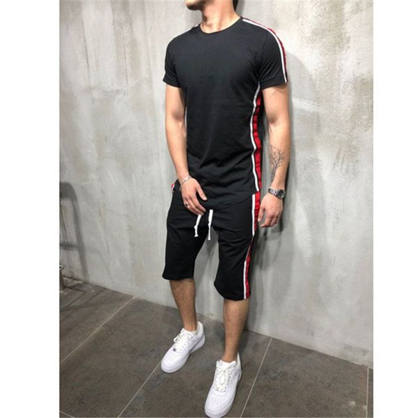 

2020 summer men casual спортивные костюмы набор с коротким рукавом o-образным вырезом футболка высокой талией брюки мужской беговая outfit о, Gray