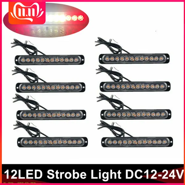 

8pcs white red marker lights truck 12 led warning strobe light flashing car vehicle emergency 12-24v led lights for truck strobe