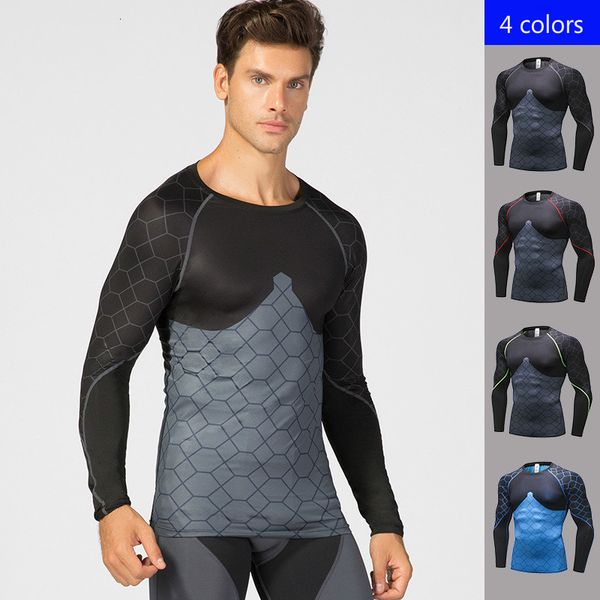 

men long sleeve quick dry gym tee shirt compression fitness male running jersey gym t shirt for men body build quick dry elastic, Black;blue