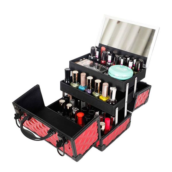 

professional aluminium alloy makeup box organizer travel cosmetic case nail polish jewelry storage box beauty organization