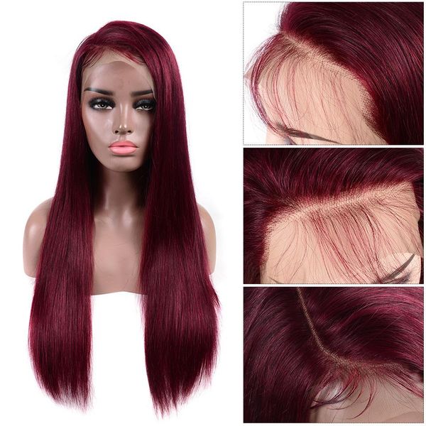 

99j straight human hair wigs brazilian hair density 180% wig pre plucked hairline 13* 4 human hair lace front wigs, Black;brown
