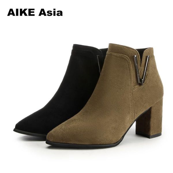 

2018 new fashion women ankle boots winter high heels zipper platform autumn botas mujer ankle booties black botines mujer