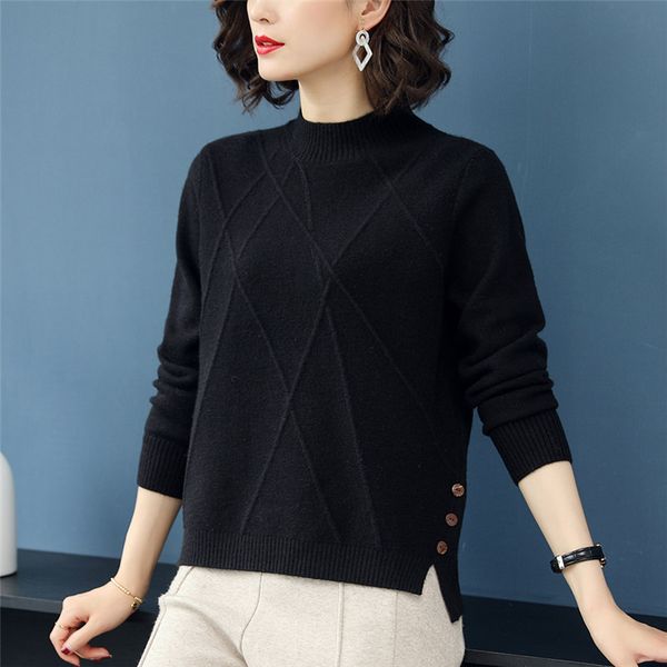 

2020 autumn casual knit sweater korean women pullovers female long sleeve knitted sweaters femme elegant solid clothes, White;black