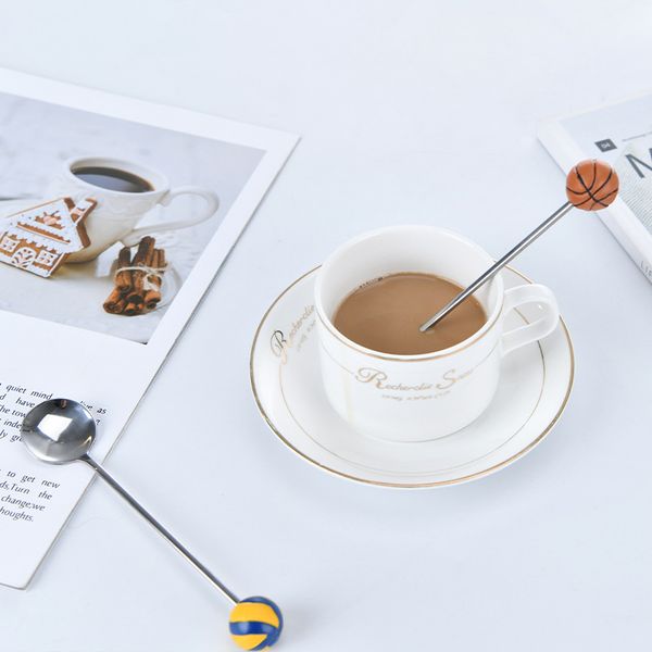 

stainless steel coffee tea spoon with basketball volleyball football shaped handle ice cream scoops kitchen supplies