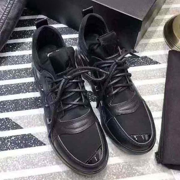 

european station new lace-up women's shoes leather elastic fabric multicolor leisure inside increased wavy thick-soled female sports sh, Black