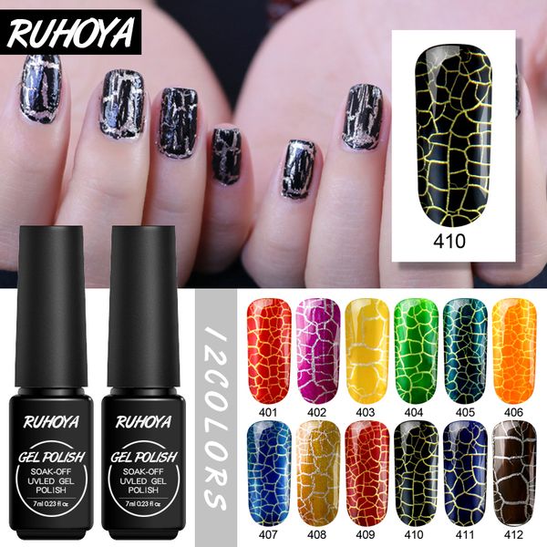 

ruhoya enamel crackle uv gel nail polish gel paint charms lucky colorful crackle pattern varnish nails art design, Red;pink