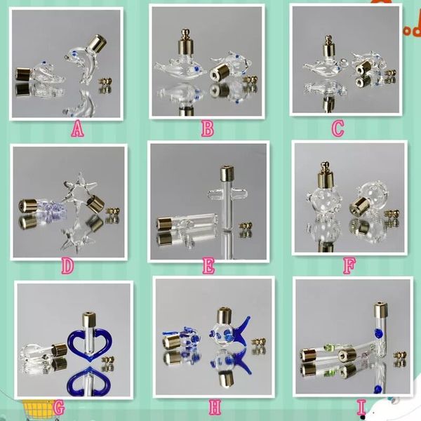 

8pcs 15 shape screw cap glass vial pendant miniature wishing bottle clear oil charm necklace pendant name on rice art glass jars