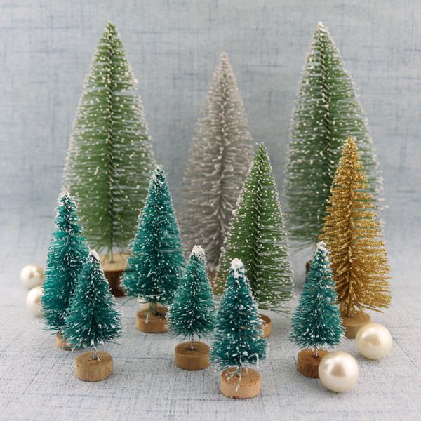 

12pcs mini christmas tree sisal silk on snow tower pine decoration small christmas tree gold silver blue green white mini