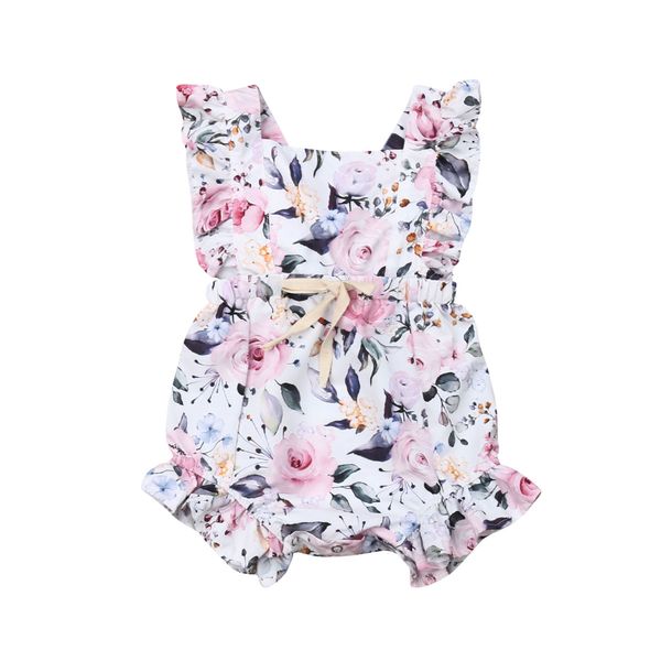 

new newborn baby girls flower backless lace-up square collar romper outfits summer fashion clothes 0-24m, Blue