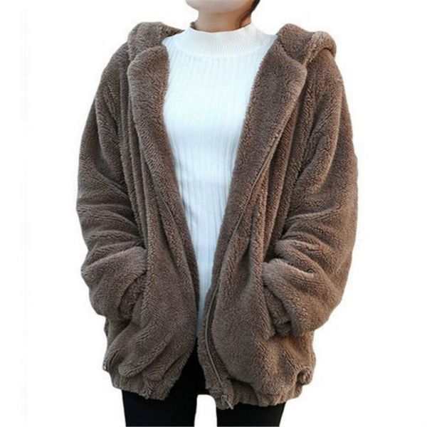 

2019 winter women hoodies sweatshirts long sleeve hoody brand cardigan loose fluffy bear cartoon ear warm shirts coat cute womens clothes, Black