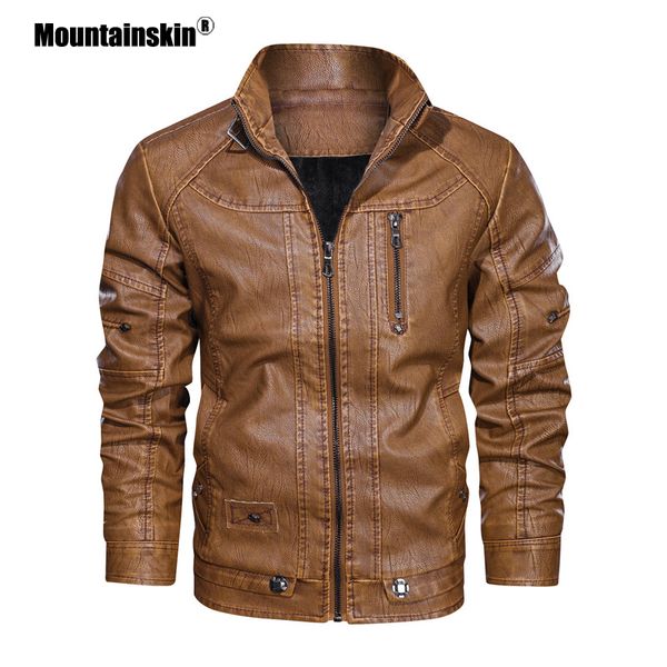 

mountainskin winter leather jacket men stand collar motorcycle washed retro velour leather jackets euro size mens coats sa895, Black
