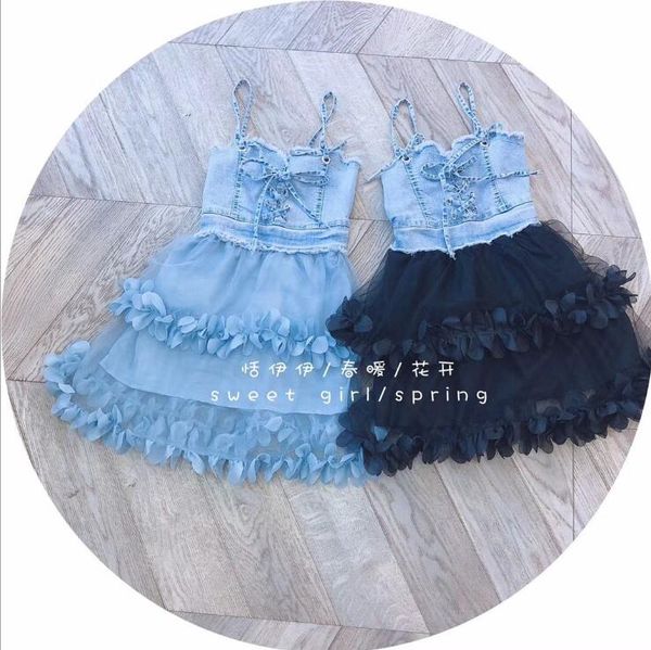 

2020 korean style girls denim patchwork dress fashion summer girls dresses 3-8 years f79, Red;yellow