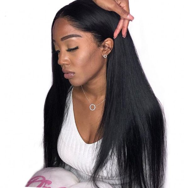 

glueless lace front human hair wigs for women pre plucked brazilian straight lace wig with baby hair, Black;brown